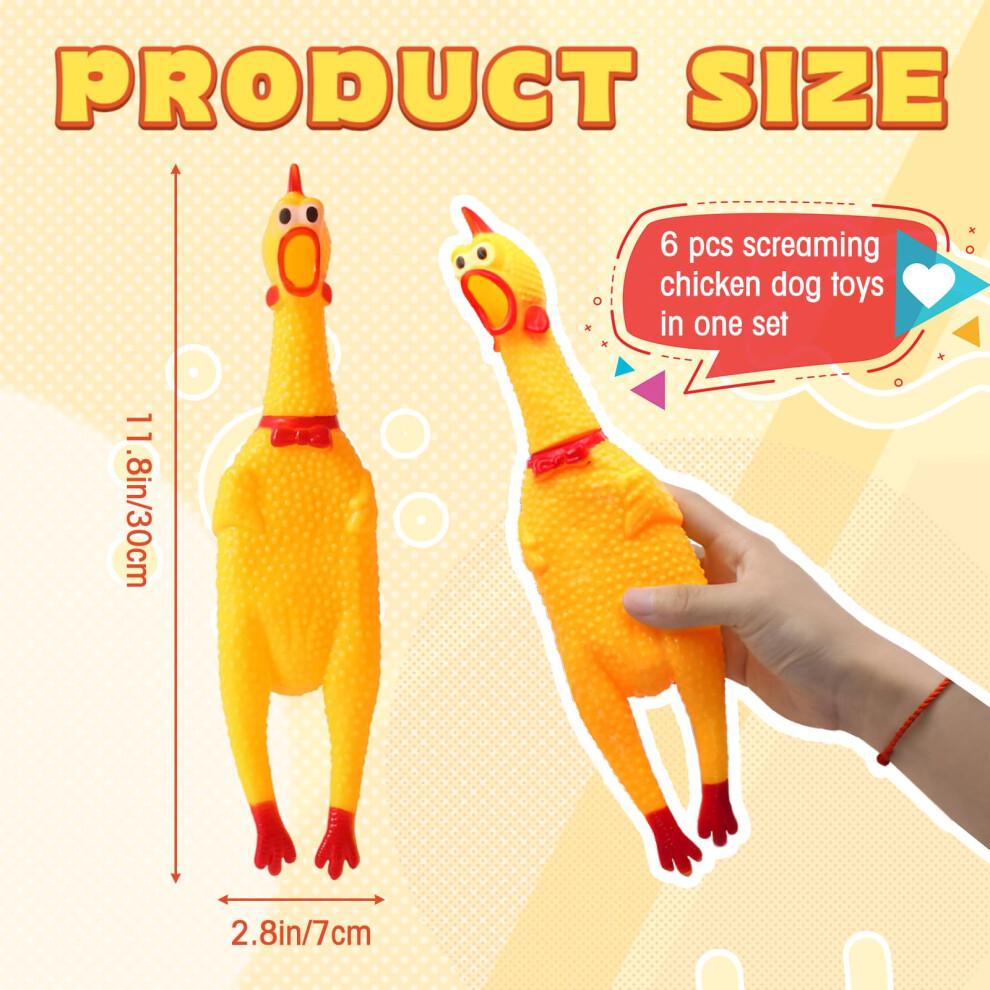 Zddaoole 6 Pcs Large Screaming Chicken Dog Toys Yellow Rubber Chicken 12 inch Squeeze Squeaky and Screaming Chicken Prank Novelty Toy for Kids or Adul