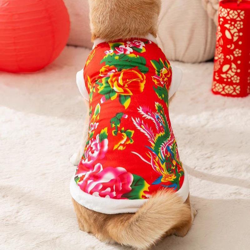 Teddy Dog Floral Cardigan: Warm Autumn/Winter Velvet Tang Suit for Small Pets L [For 7-9 lbs]