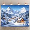 1 piece of rural winter wonderland background cloth - Christmas town and snow-capped mountain pine forest scene, polyester