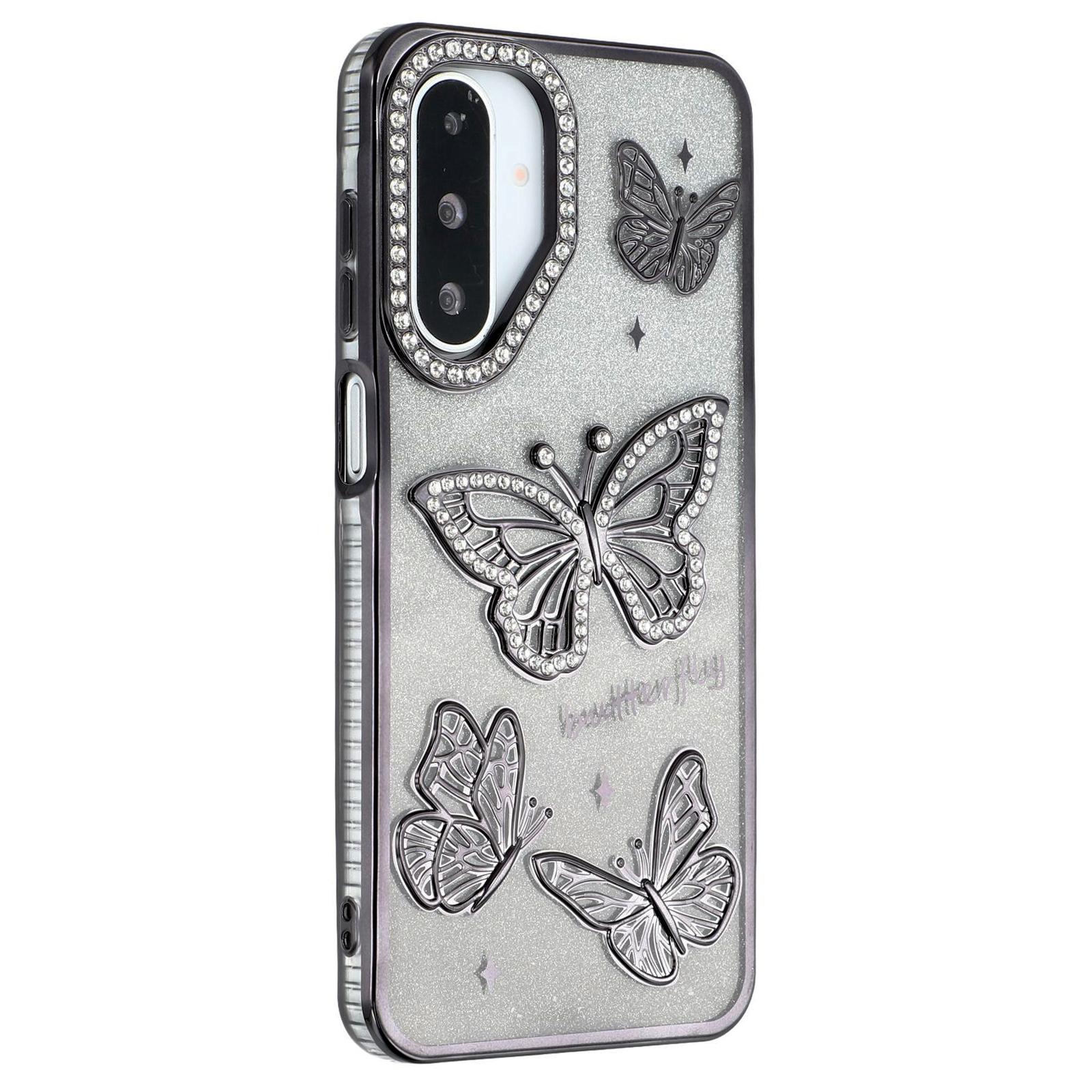 

Чохол для Samsung Galaxy A26 5G Декор стразами 3D Метелик TPU Чохол для телефону з блискучим папером Black