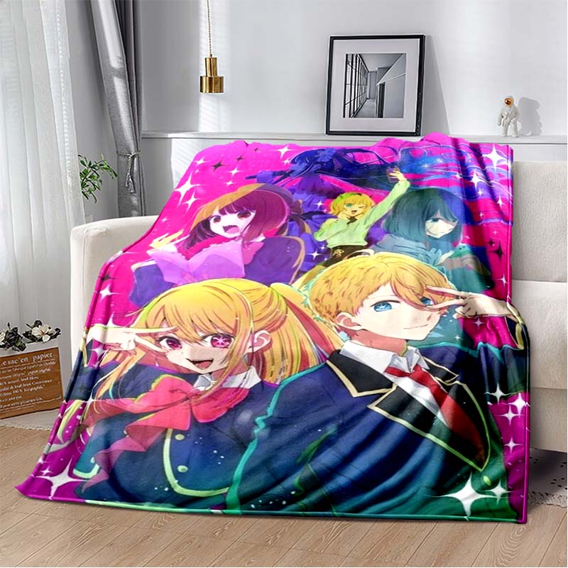 Oshi No Ko Anime Blanket Soft Flannel Plush Throw Blanket Pink Star Manga Print For Girls Bedroom Sofa Decor
