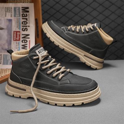 Nieuwe Herenlaarzen Mode Hoge Top Casual Sportschoenen Leer Antislip Werklaarzen Voor Heren Vetersluiting Platformlaars Botas Para Hombre