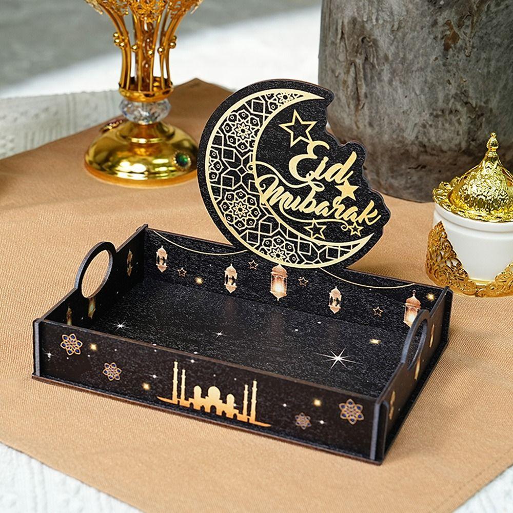 Star Moon Ramadan Wooden Tray Handmade Food Holder Fruit Tray  Eid Mubarak Celebration