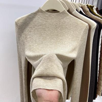 Autumn and Winter New Semi-turtleneck Soft Waxy Knitted Sweater Female Slim Pullover Thin Inner with Middle Neck Bottoming Shirt