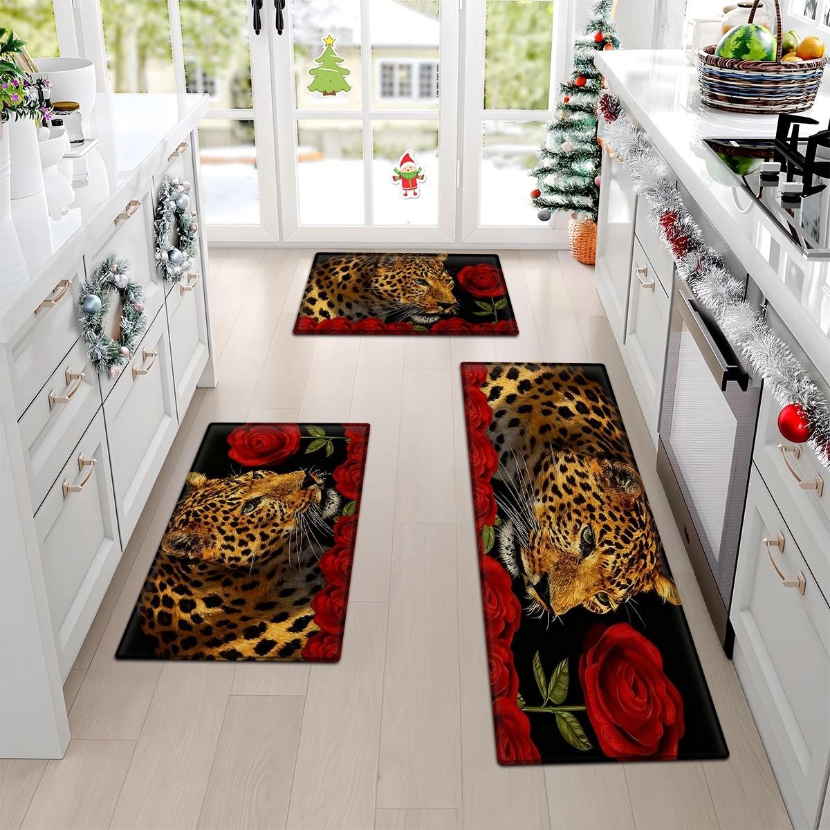 

1Pcs Anti Fatigue Kitchen Rugs, Leopard Rose Print Waterproof Non-Slip Thick Cushioned Kitchen Mat Heavy Duty Comfort Standing Mat for Kitchen 40*60cm