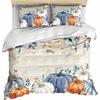 Fall Blue Pumpkins Duvet Cover Set 3 Pieces, Thanksgiving Orange Gray Botanical Rustic Bedding Sets
