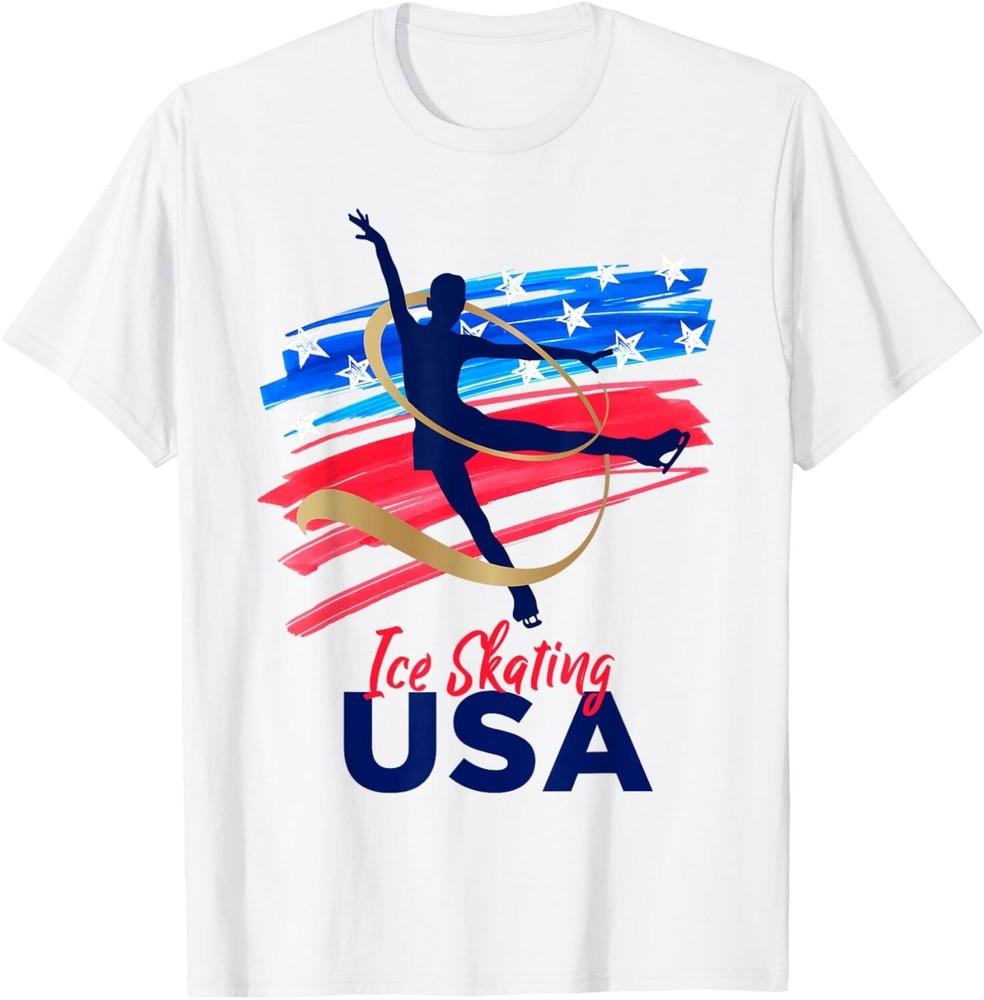 

Ice Skating Dance Support the Team Tshirt USA Flag Gift Unisex T-Shirt M