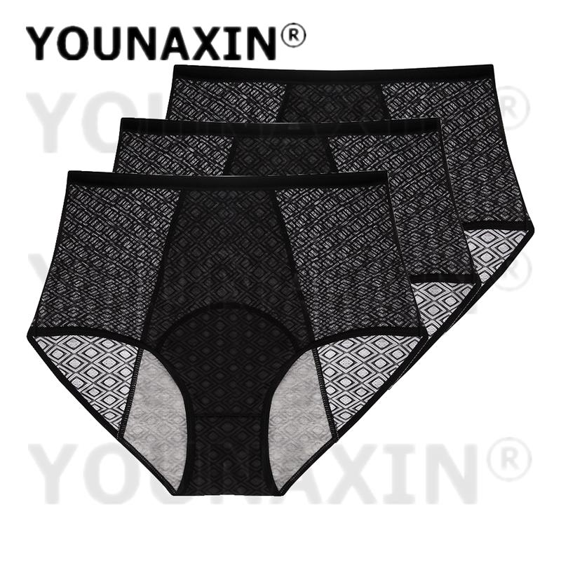 3PCS Women's Underwear High Waist Period Panties Leakproof Briefs Breathable Mesh Menstrual Lingerie Fit 40-85kg Wear