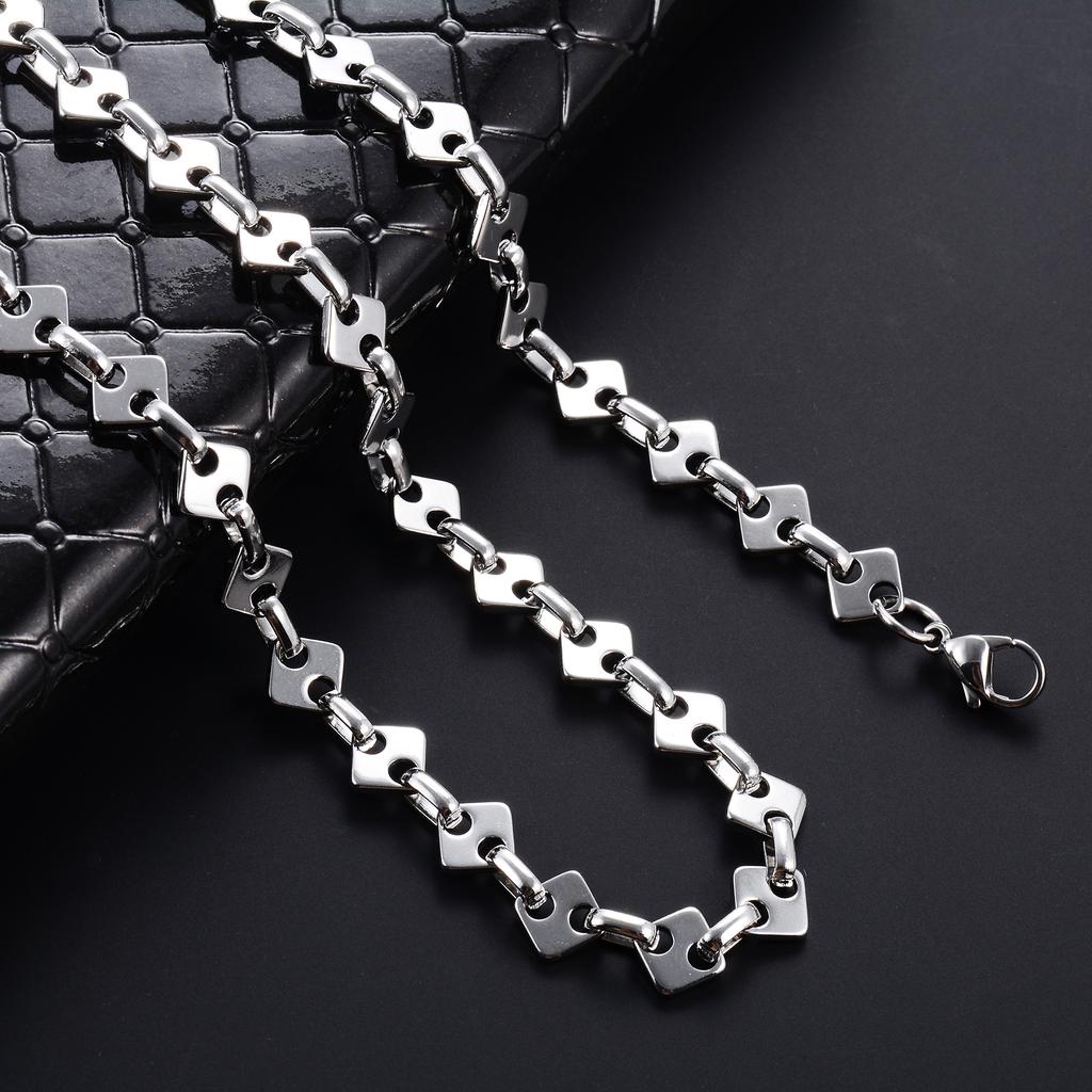 8mm Geometric Stainless Steel Round Square Link Chain Necklace for Women Men Handmade Gold Plated Choker Metal Jewelry