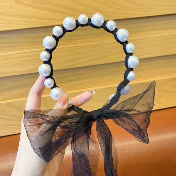 

Детские повязки на голову с жемчугом для девочек, головные уборы с сетчатым бантом