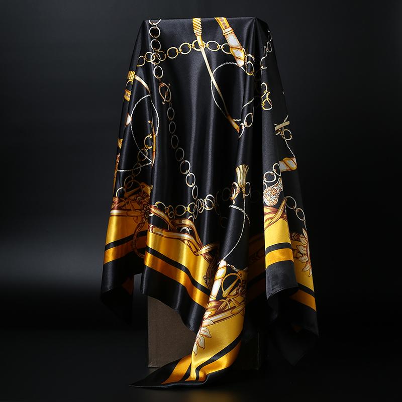 90*90cm Square Silk Scarf Women Shawl Print Satin Hijab Female Luxury Brand Square Lady Muffler Coverchief Bandanna Pareo Girl