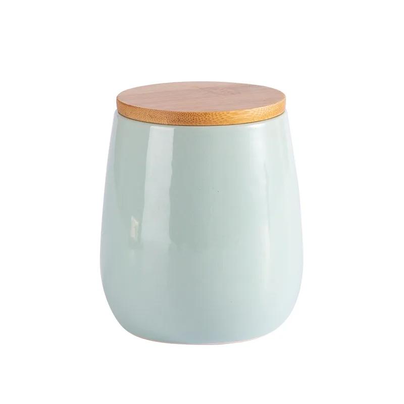 Modern Minimalist Ceramic Wooden Lid Sealed Jar Kitchen Storage Supplies Storage Jar Miscellaneous Grains Coffee Tea Food Jars
