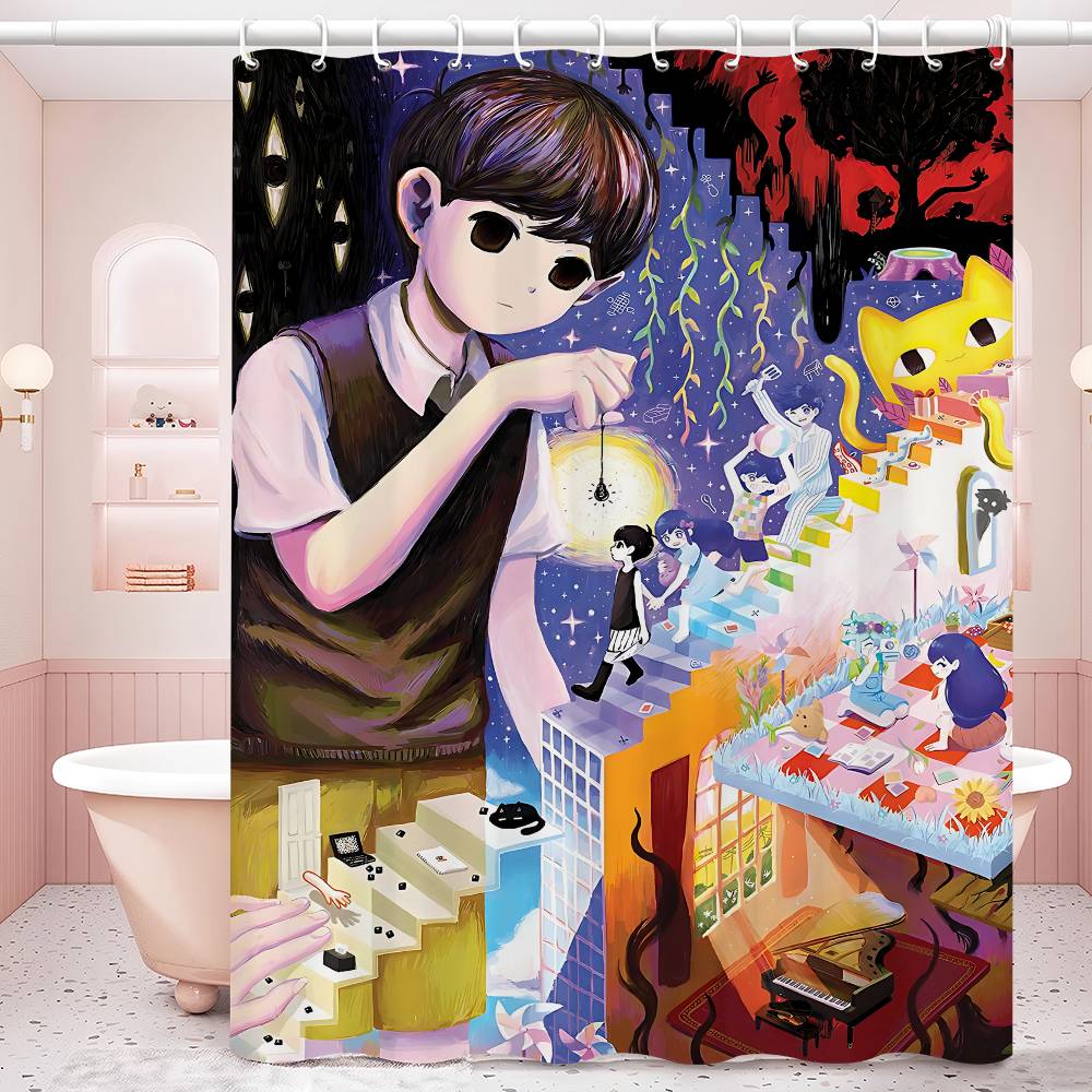 Classic Hot Horror Video Game Omori Shower Curtain, Bathroom Decorative Shower Curtain, Waterproof Shower Curtain With Hooks