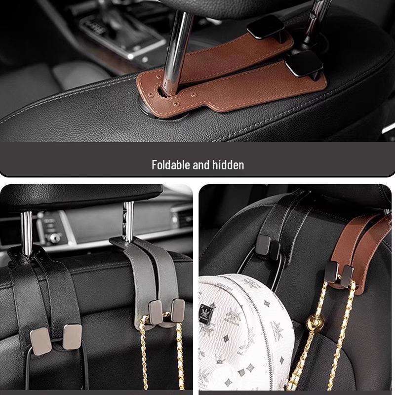 Suede Leather Car Seat Headrest Hooks
