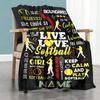 Black Softball Customize Your Name Blanket Lightweight Customizable Blanket Warmthful Decor for Bed Couch Home Decor Office Chair Ideal for All Season