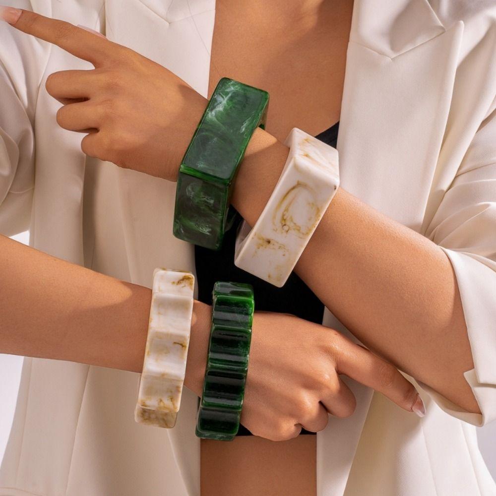 Square Chunky Bracelets Geometric Retro Hand Ring Wide Resin Bracelet Bangles  Jewelry Accessories