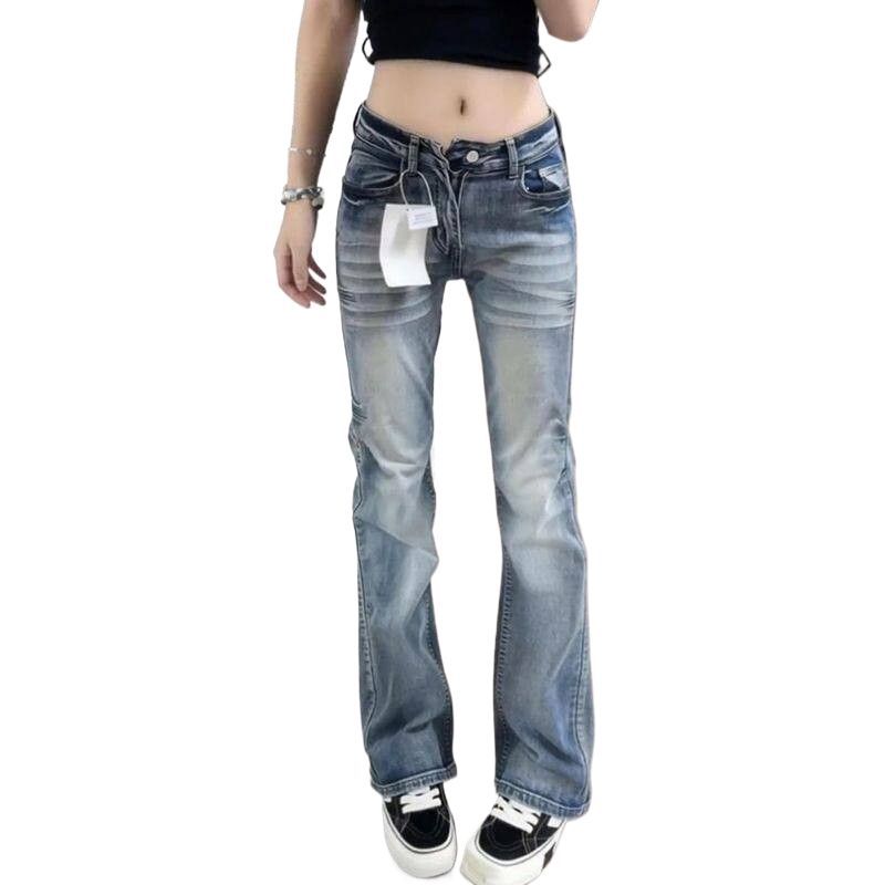 Retro low-rise design straight jeans women's autumn new versatile and thin version mopping trousers