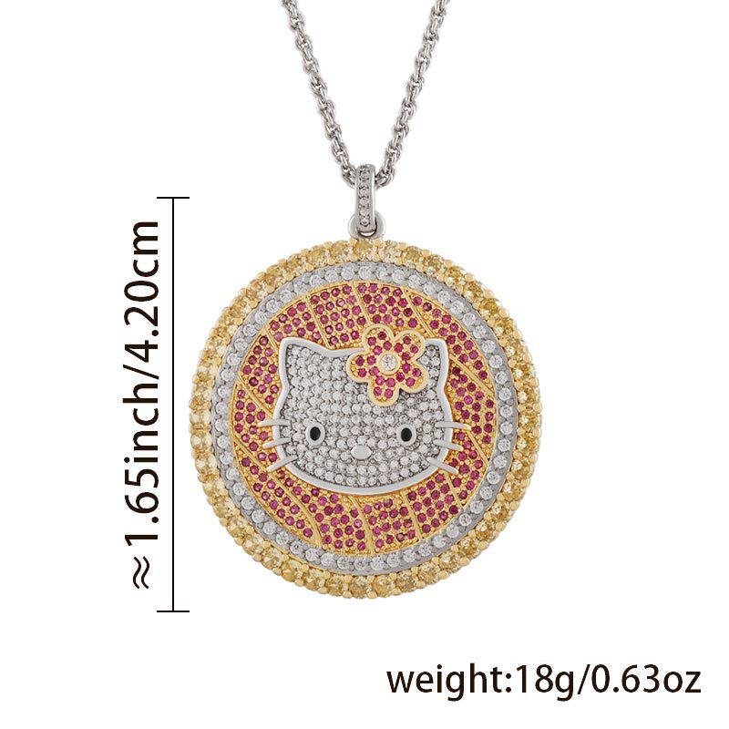 Lu District Hello Kitty Full Diamond Round Pendant Necklace - Luxury Style Women's Choker