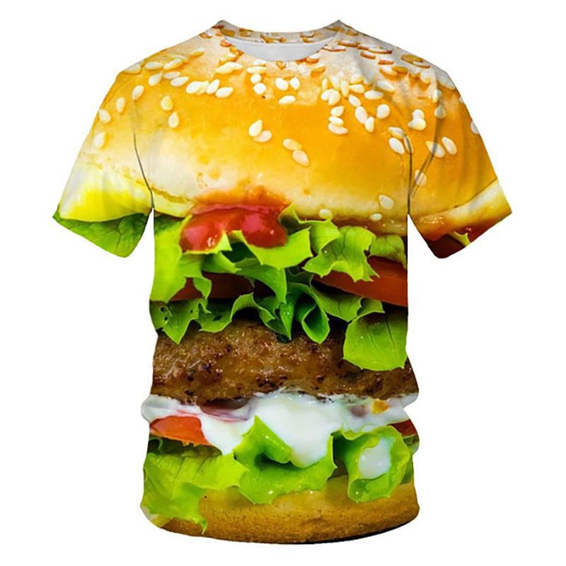 Food Hamburger Pattern T Shirt For Men Funny 3D Printed Tees Summer Casual Short Sleeve Round Neck Tops Oversized T-Shirts