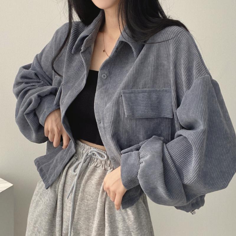 2023 Autumn Retro Loose Corduroy Casual Jacket Comfortable Thickened All-match Long-sleeved Shirt Top Women's Chic Short Coat
