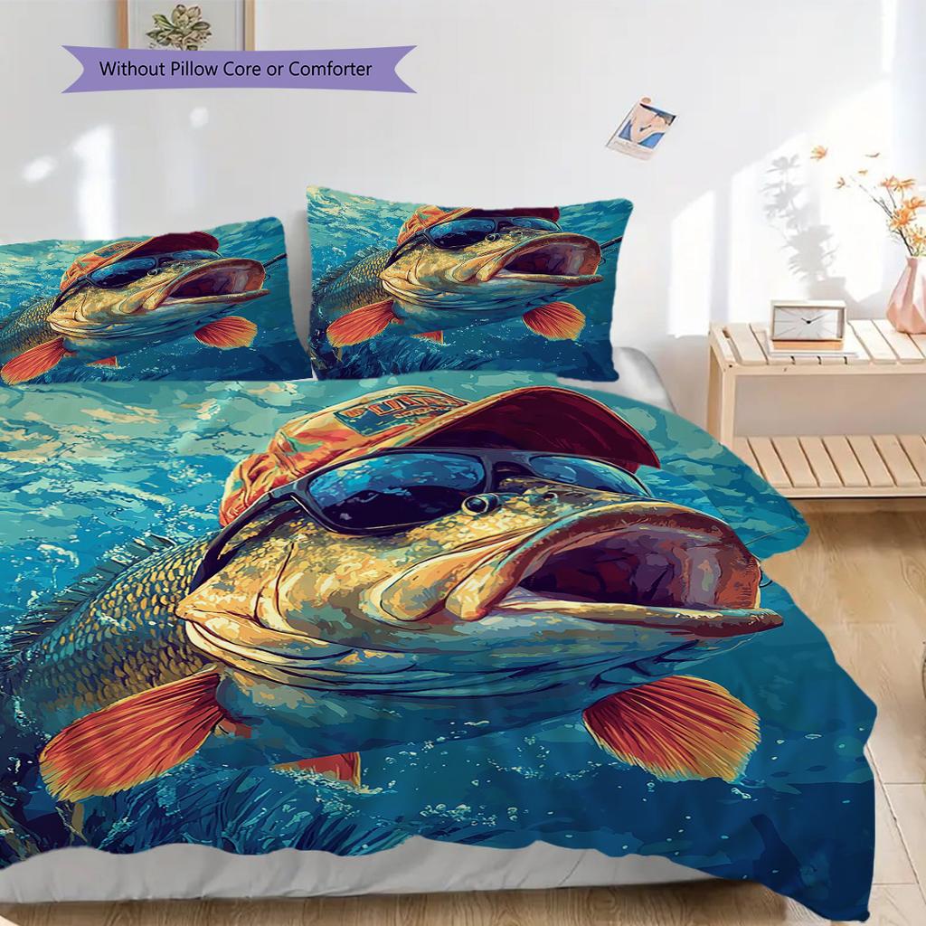 Fish Pattern Bedding Quilt Set Quilt Cover Pillowcase Home Decoration Birthday Gift (1 * duvet cover + 2 * pillowcase, without core)