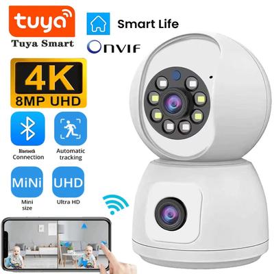 8MP Lens WIFI Camera Tuya Smart PTZ 4K HD Dual Screen Ai Auto Tracking Indoor Wireless Security Video Surveillance Cameras