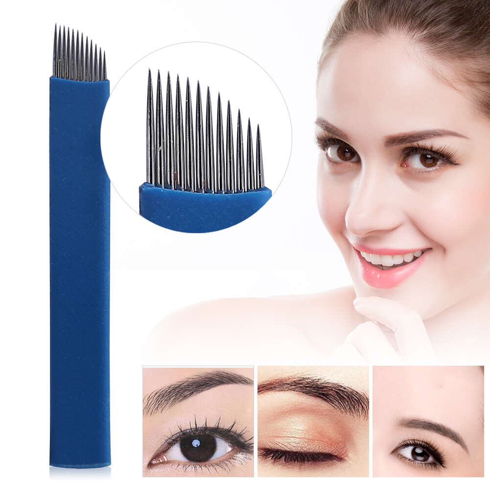 100Pcs/Set Eyebrow Tattoo Manual Microblading Permanent Makeup Sterile Needle 12 Pin Blade