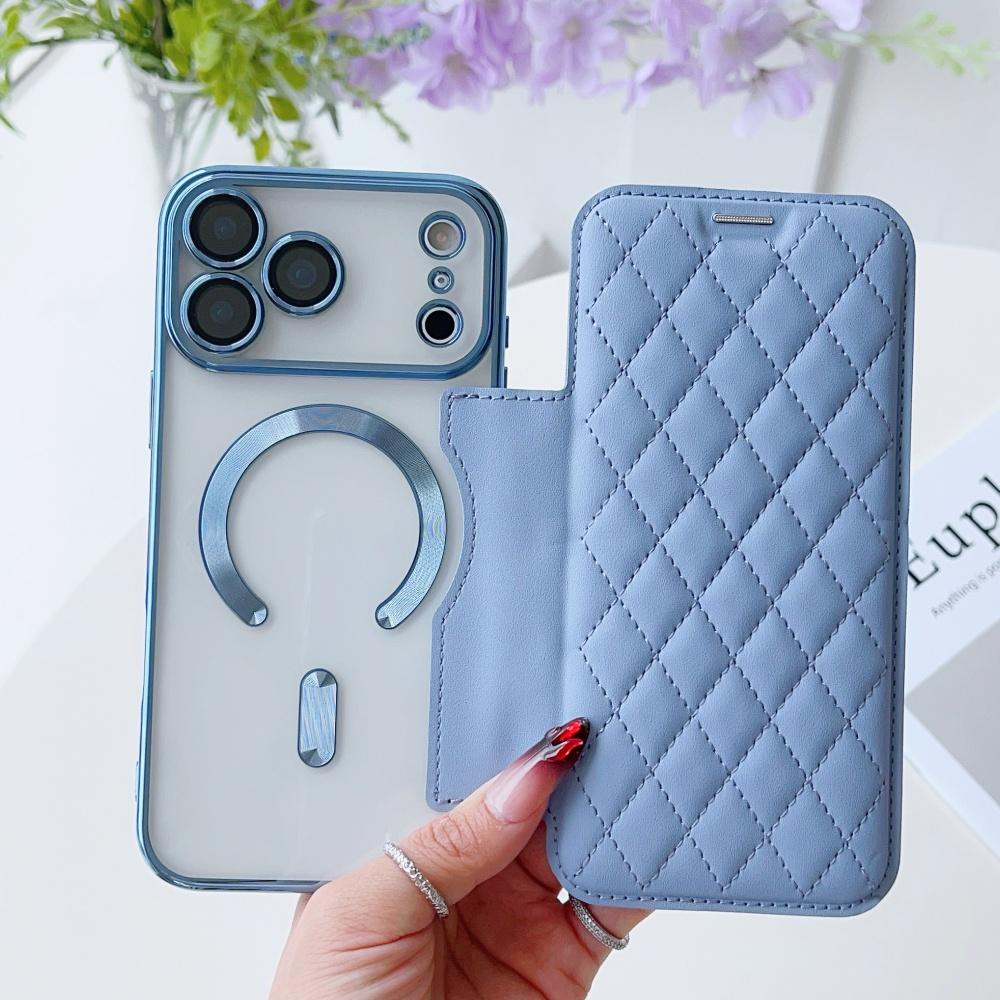 Flip Cover Vergoldet Transparent Magnetisch Faltbar Leder Geldbörse Hülle Für iPhone 17 16 15 14 13 12 11 Pro Max Steckplatz Karten Tasche Halter Abdeckung