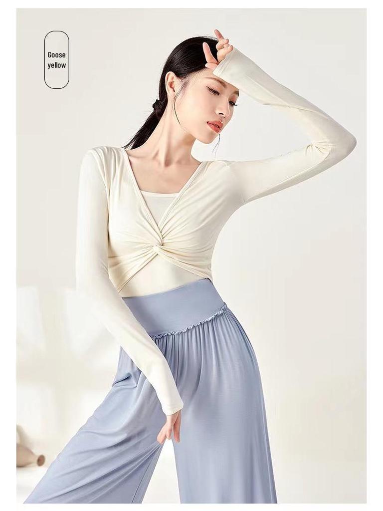 Dámský cvičební úbor pro čínský klasický tanec - Top s dlouhým rukávem, Moderní zeštíhlující design