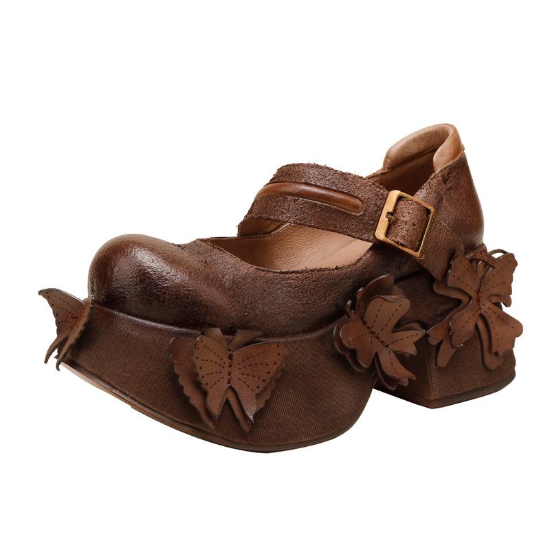 

Модные GKTINOO Ретро Натуральная Кожа Толстая Подошва Платформа Туфли Женские 2025 Лето Новые Водонепроницаемые Удобные Круглый Носок Ручной Работы Сандалии 220