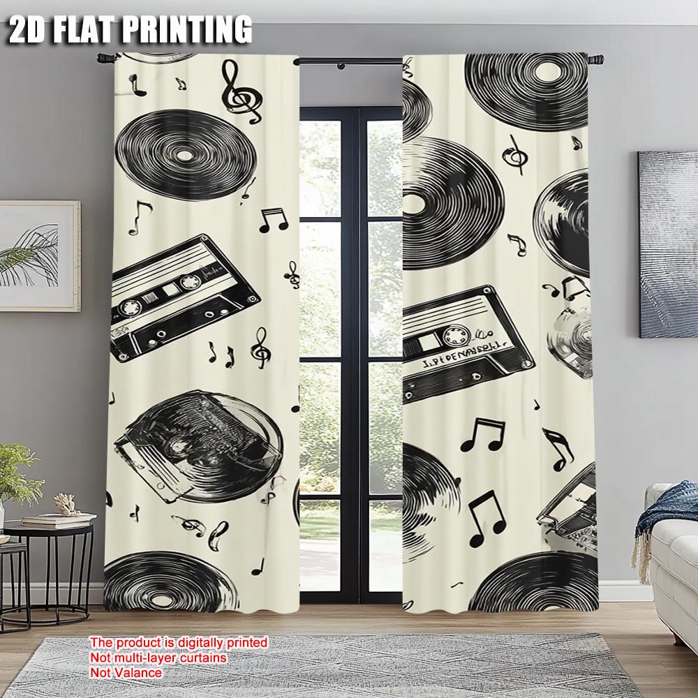 Plane Printing Curtains Roller Blinds Nostalgia Music Versatile Fabric Without Rod Festive Use Bedroom Various Set Of 2 Made Polyester Master Decor