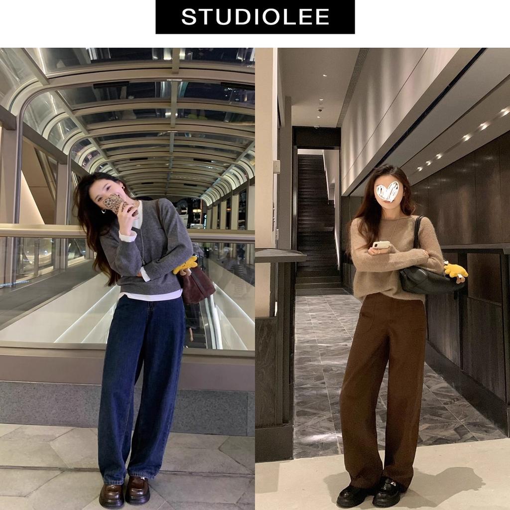 Grape mother studiolee height increased by 5cm~ small man Tiancai square round head silver buckle one pedal loafers