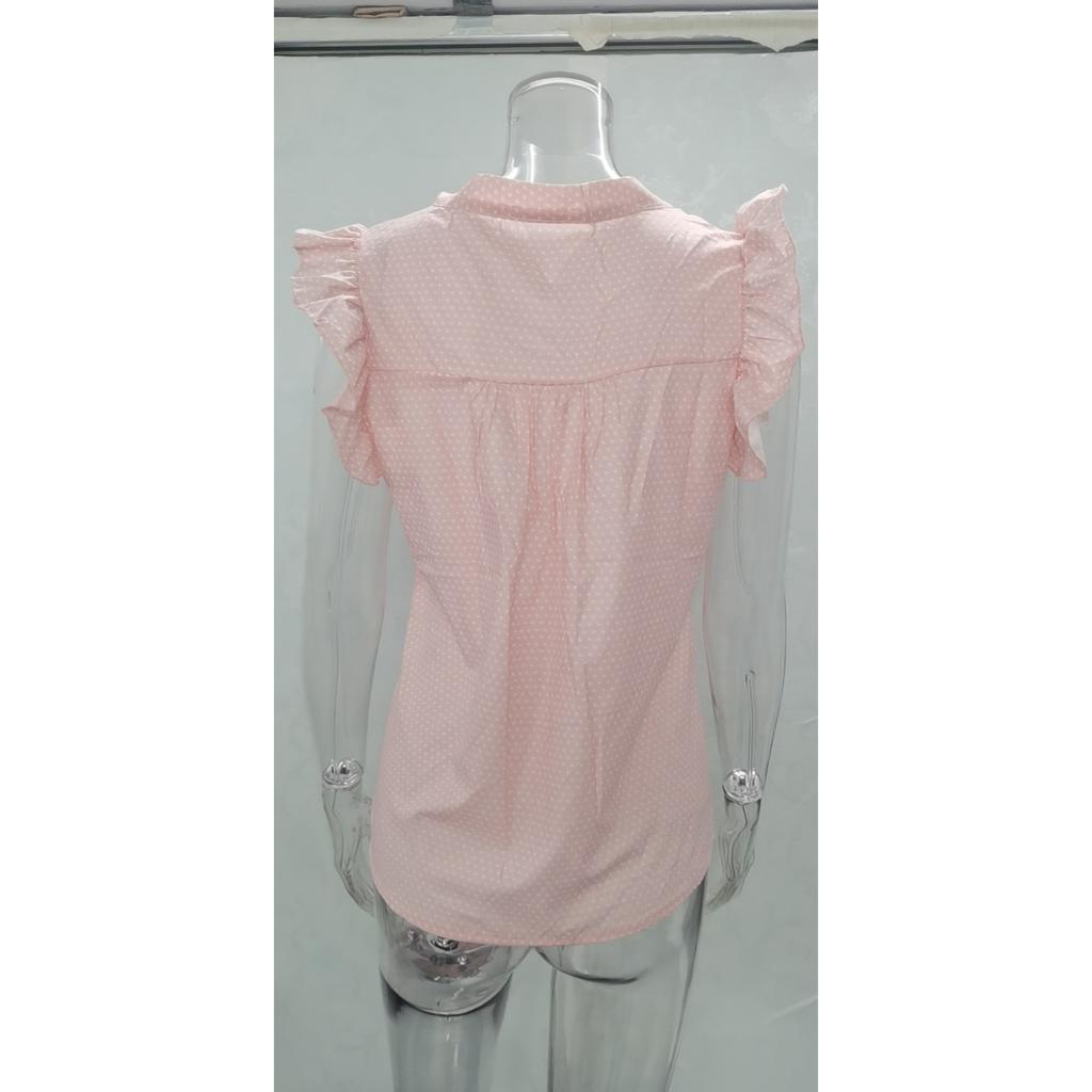 Women Summer Elegant Ruffles Sleeveless Polka Pot Lace Up Tie Bow Blouses and Shirts Casual Oversize Tops Sexy Pullover