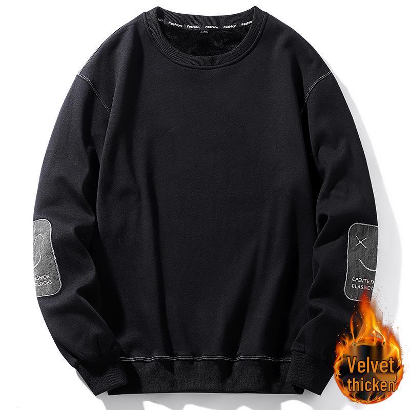 Чоловіча повсякденна толстовка на осінь/зиму - 70% бавовна, з флісовою підкладкою, потовщена, вільний крій, круглий виріз, довгий рукав, модний дизайн