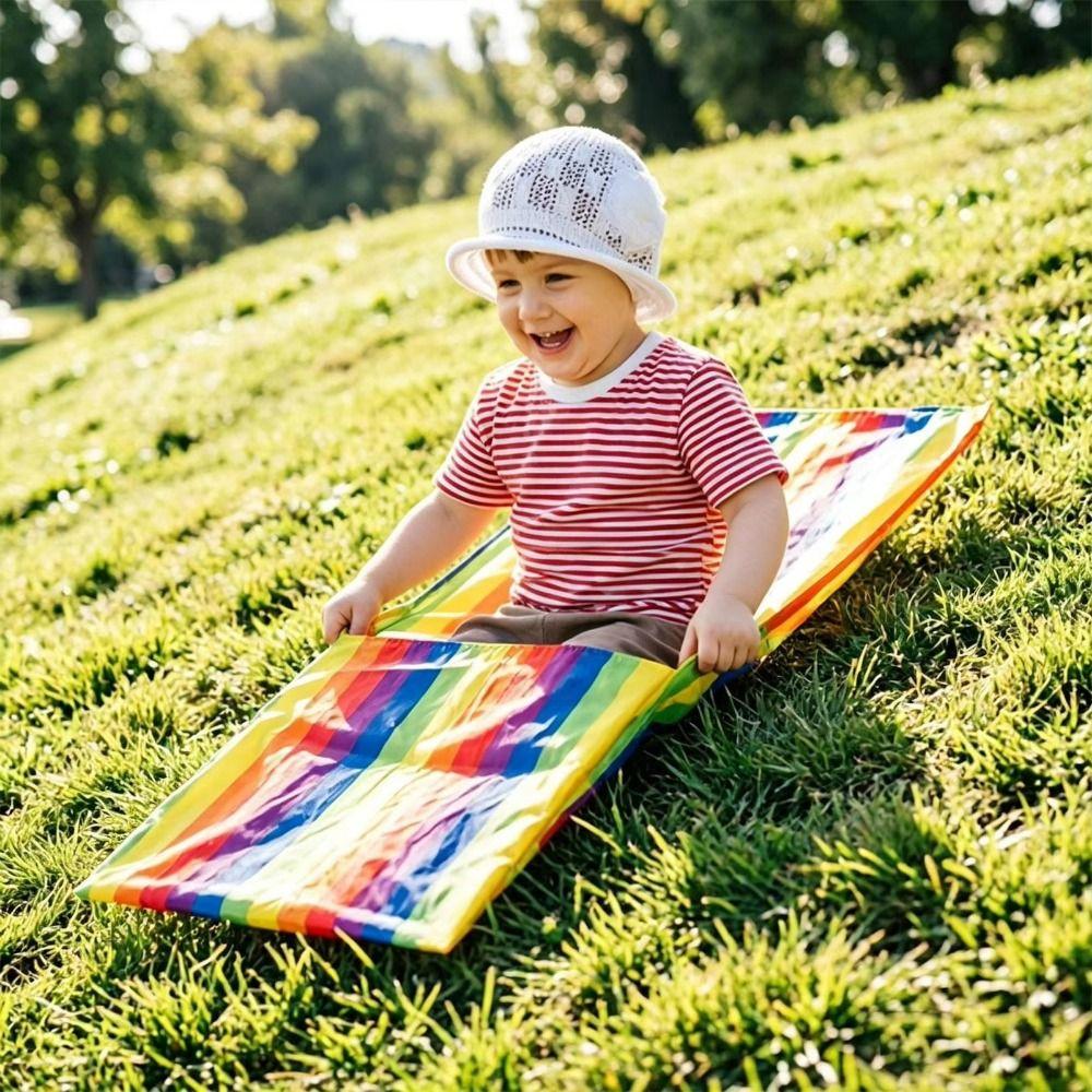 Waterproof Kids Grass Skiing Bag Foldable Rainbow Grass Dragging Mat Cooperative Game
