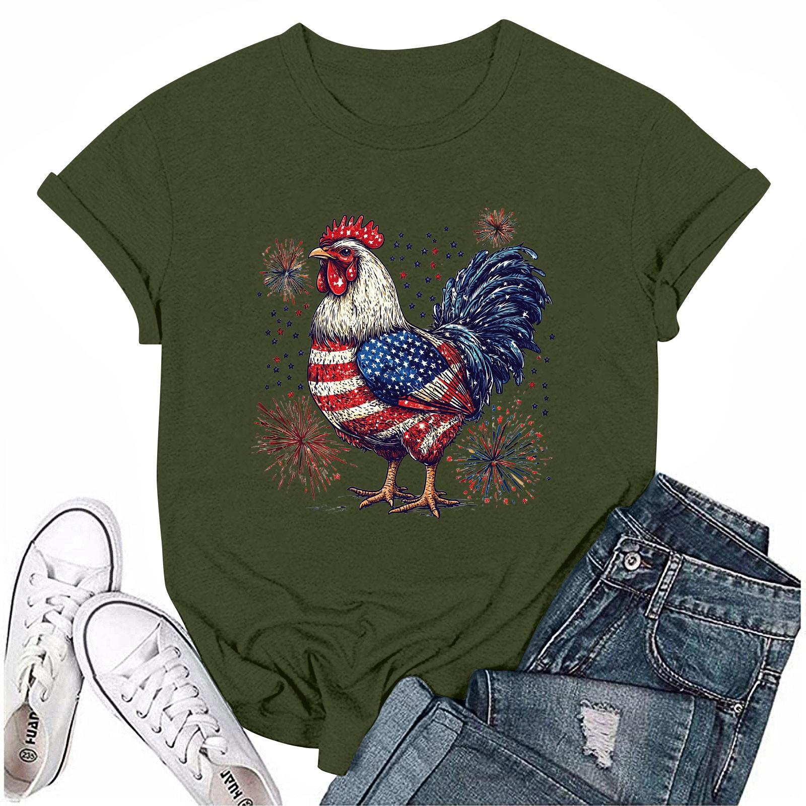 

Женская повседневная футболка с круглым вырезом и коротким рукавом с принтом «День независимости» L армия зеленый