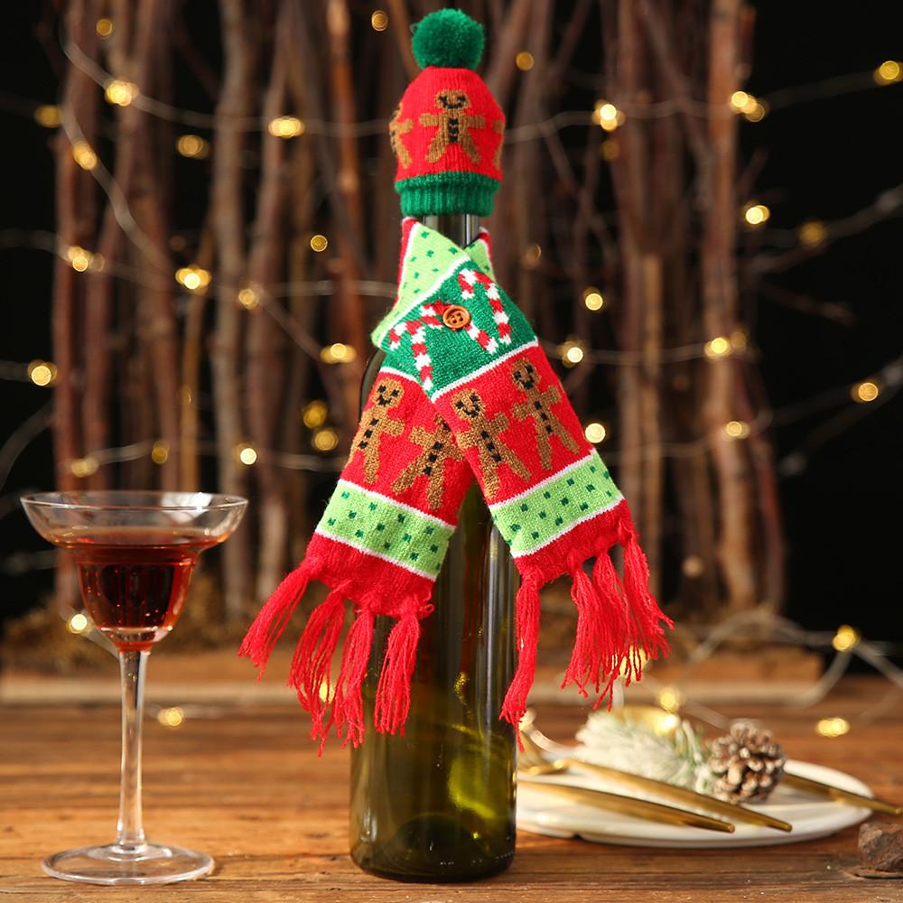 Creative Christmas Wine Bottle Cover Knitted Scarf Style With Festive Designs