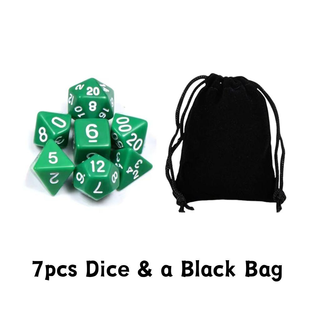 7pcs Polyhedral Dice Set With Black Storage Bag, Transparent & Solid Color Table Board Game Role Playing Party Accessories YMY