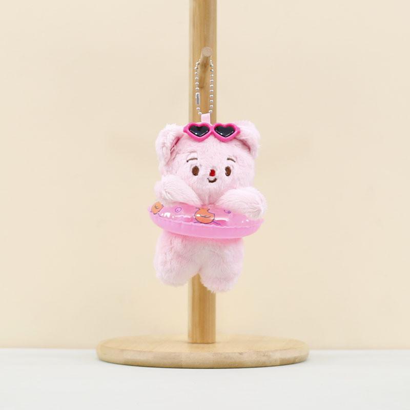 Adorable Plush Bear Keychain Cute Cartoon Bear Hanging Plush Toy Soft Pink And Light Brown розовый