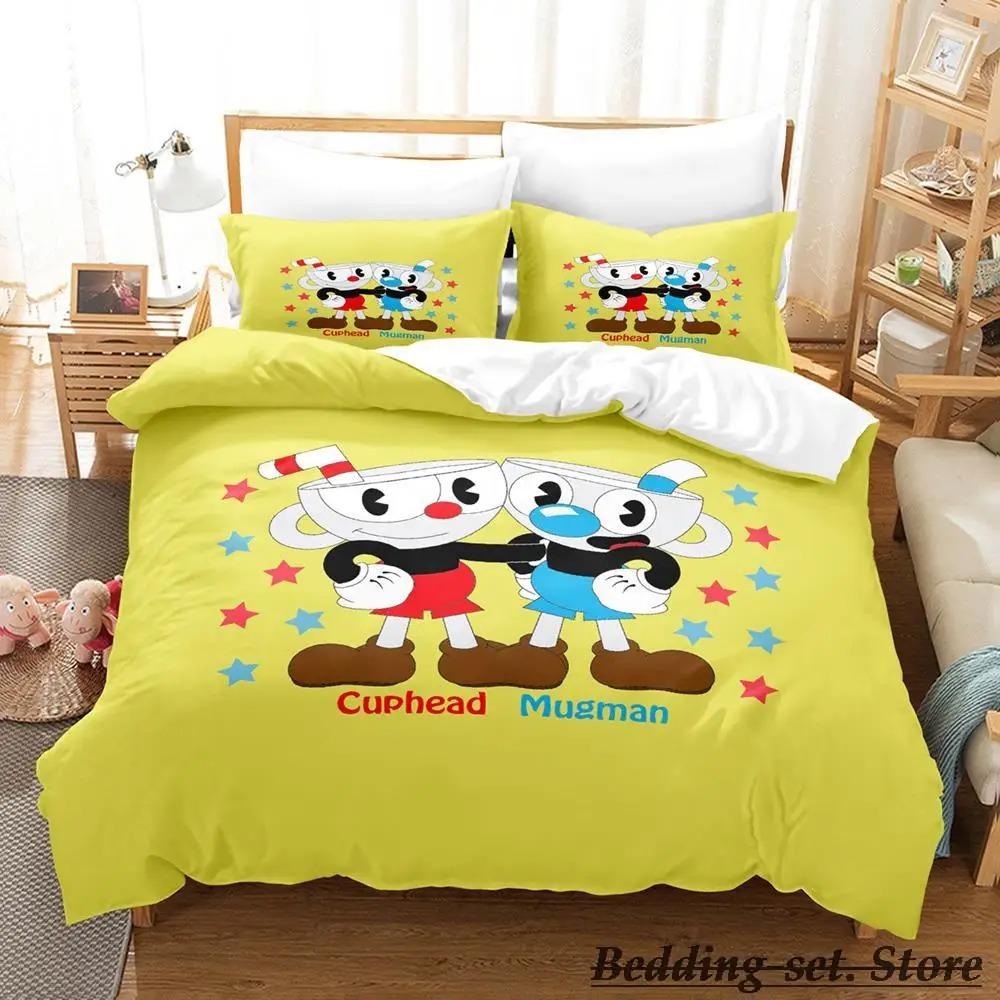 Game Cuphead Mugman 3D Bedding Set Cartoon Anime Duvet Cover Kawaii for Adult Kid Bedroom