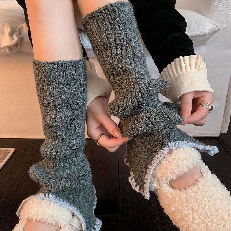 Wool Warm Open Knitted Leg Covers, Calf Pile Socks, Versatile Vertical Bar Sock Covers, Laid-back Style Versatile Socks