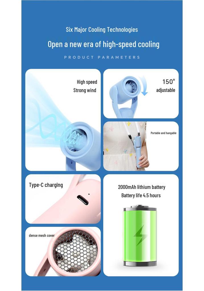 2026 Colorful Macaron Handheld USB Rechargeable High-Speed Fan Microphone - Student Gift