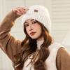 Small leather label dot knitted warm hat women's winter pullover ear protection cycling hat outdoor knitted straight hat