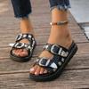 Damen Übergröße Hausschuhe Neu Europäisch und Amerikanisch Gürtelschnalle Weidennagel Flache Hausschuhe Oberbekleidung Zehenfrei Flip-Sandalen