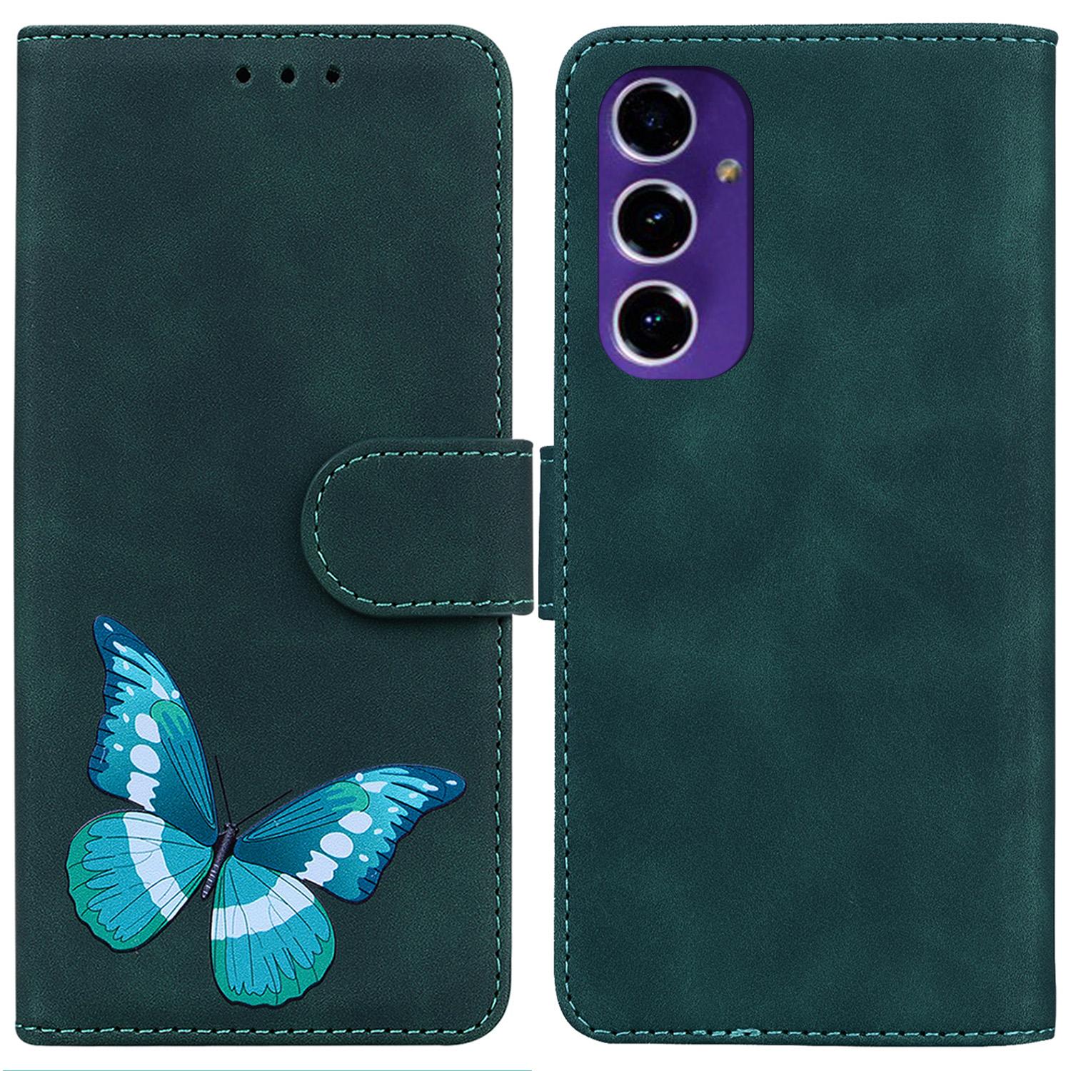 

For Samsung Galaxy S24 FE Phone Case Printed Butterfly PU Leather Stand Phone Cover Wallet Green