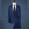 2ks/sada Muži Business Outfit Klopa Dlouhý rukáv Jednořadový oblek Kabát Jednobarevný oblek Kalhoty Set Slim Fit Workwear