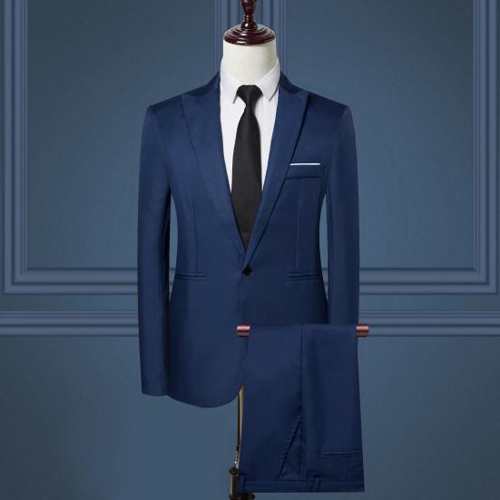 2ks/sada Muži Business Outfit Klopa Dlouhý rukáv Jednořadový oblek Kabát Jednobarevný oblek Kalhoty Set Slim Fit Workwear