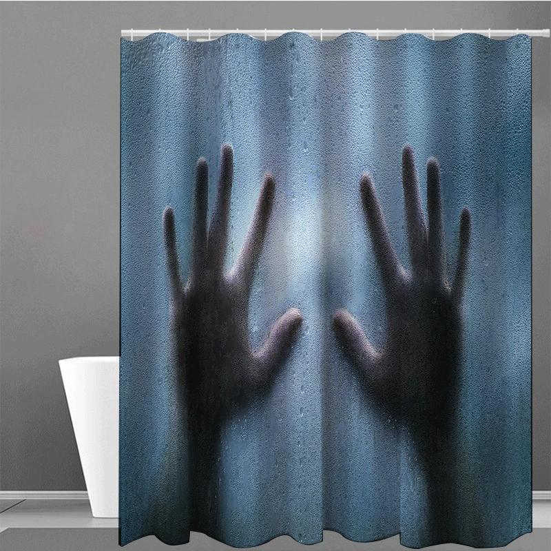 Scary Horror Bloody Splatter Shower Curtains Bathroom Accessories  Halloween Mold-Proof Art Deco Screen Handprint Bathroom Decor
