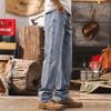 Jieleinuo Men's American Retro Loose Fit Distressed Straight-Leg Jeans