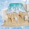 Beach Throw Blanket, Ocean Beach Theme Seashell Travel Blanket for Living Room Sofa Bed Office Soft Cozy Plush Flannel Blanket